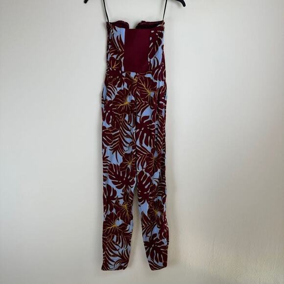 H&M Conscious Red Blue Floral Strapless Sweetheart Neckline Zip Jumpsuit Size 2 - Picture 3 of 13